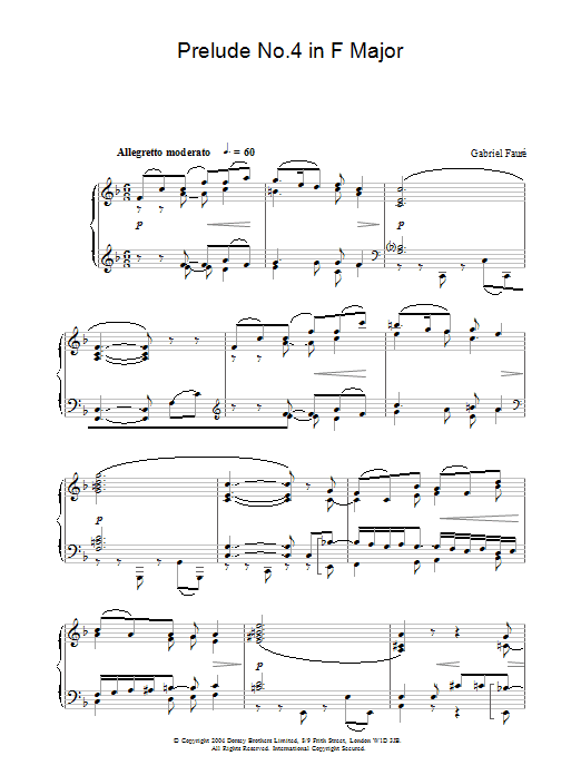 Gabriel Fauré Prelude No.4 in F Major Sheet Music Notes & Chords for Piano - Download or Print PDF