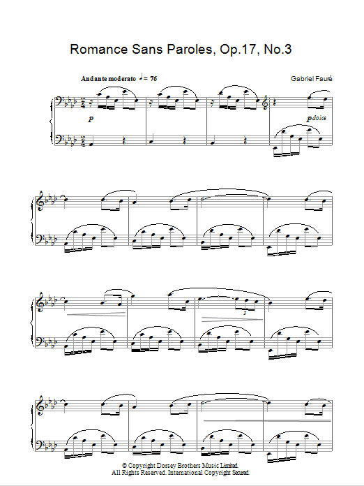 Gabriel Faure Romance Sans Paroles Op. 17, No. 3 Sheet Music Notes & Chords for Piano - Download or Print PDF