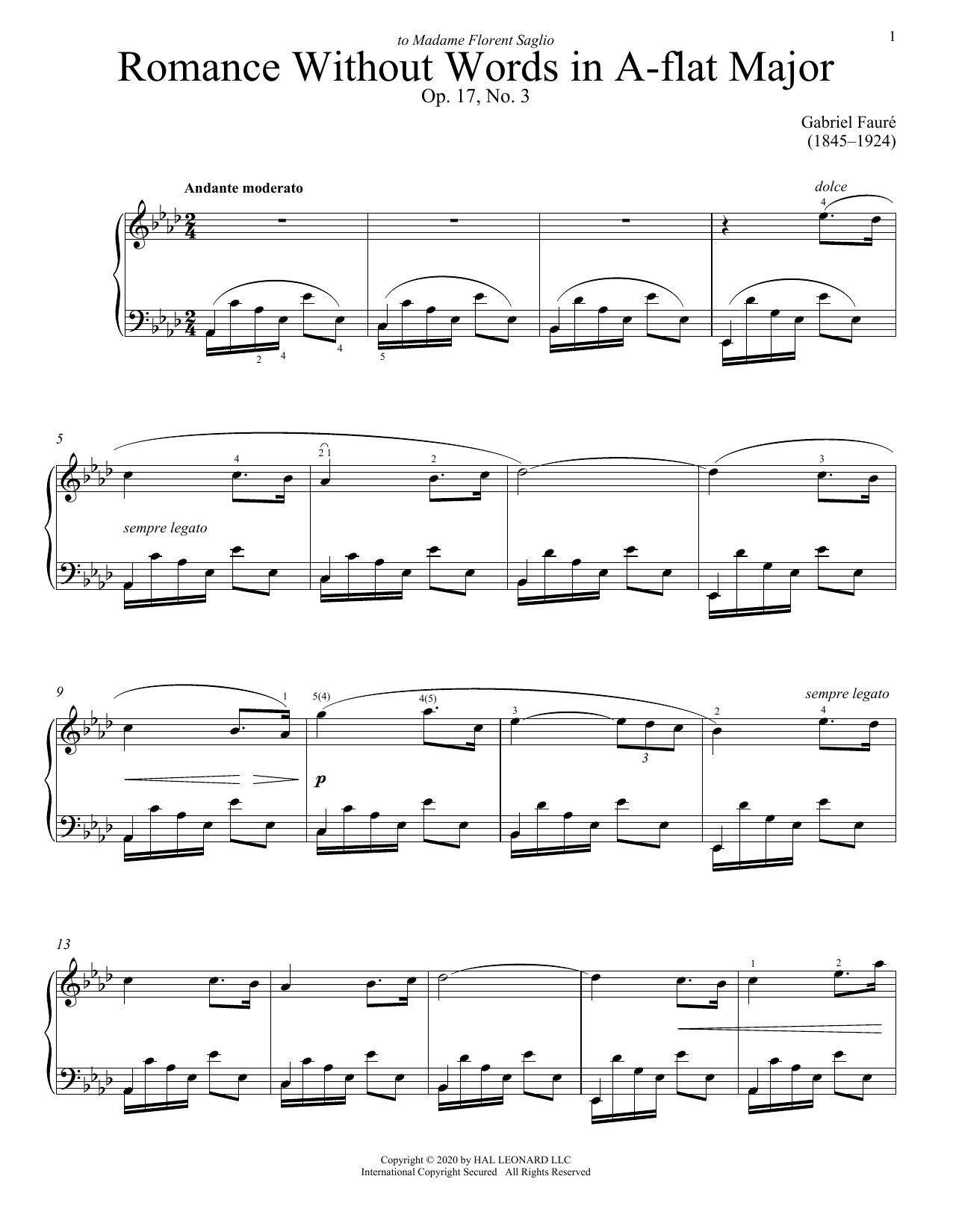 Gabriel Faure Romance Sans Paroles, Op. 17, No. 3 (Song Without Words) Sheet Music Notes & Chords for Educational Piano - Download or Print PDF