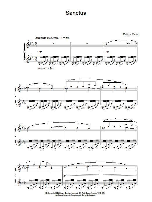 Gabriel Faure Sanctus Sheet Music Notes & Chords for Piano Solo - Download or Print PDF