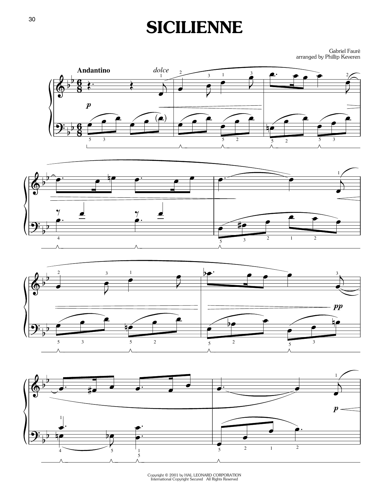 Gabriel Faure Sicilienne (arr. Phillip Keveren) Sheet Music Notes & Chords for Easy Piano - Download or Print PDF