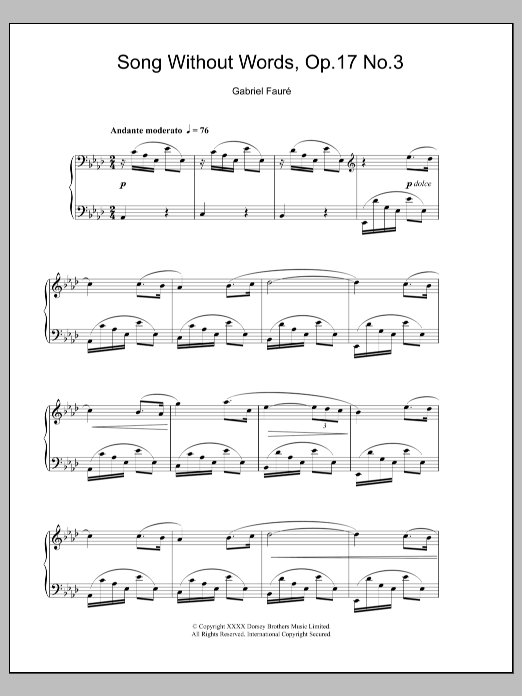Gabriel Fauré Song Without Words, Op. 17, No. 3 Sheet Music Notes & Chords for Piano - Download or Print PDF