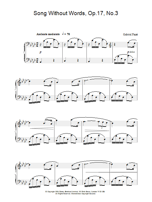 Gabriel Fauré Song Without Words, Op.17, No.3 Sheet Music Notes & Chords for Piano - Download or Print PDF