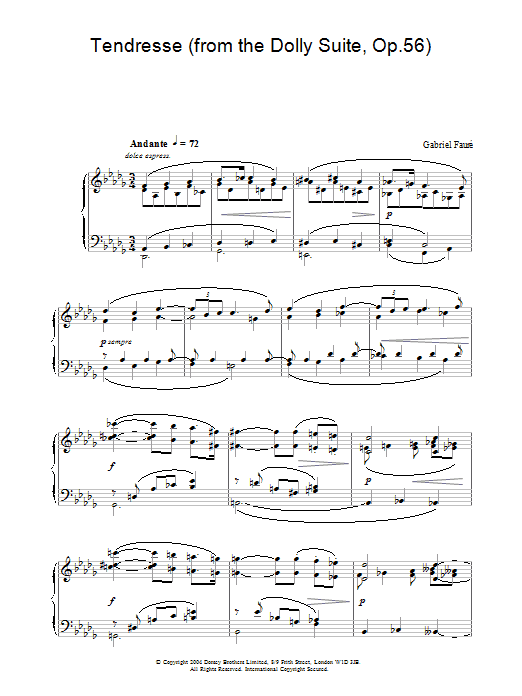 Gabriel Fauré Tendresse (from the Dolly Suite, Op.56) Sheet Music Notes & Chords for Piano - Download or Print PDF