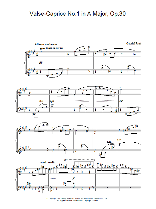 Gabriel Fauré Valse-Caprice No.1 in A Major, Op.30 Sheet Music Notes & Chords for Piano - Download or Print PDF