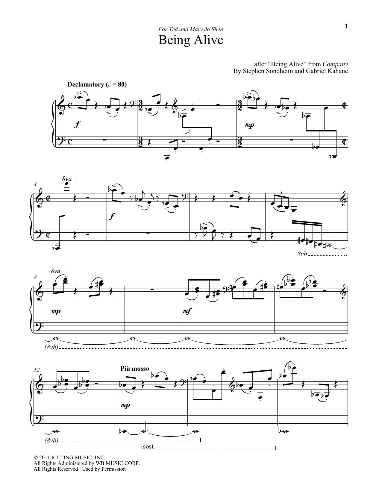 Gabriel Kahane Being Alive Sheet Music Notes & Chords for Piano - Download or Print PDF