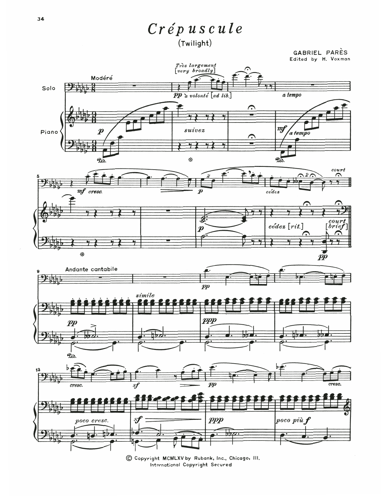 Gabriel Parès Crepuscule Sheet Music Notes & Chords for Trombone and Piano - Download or Print PDF