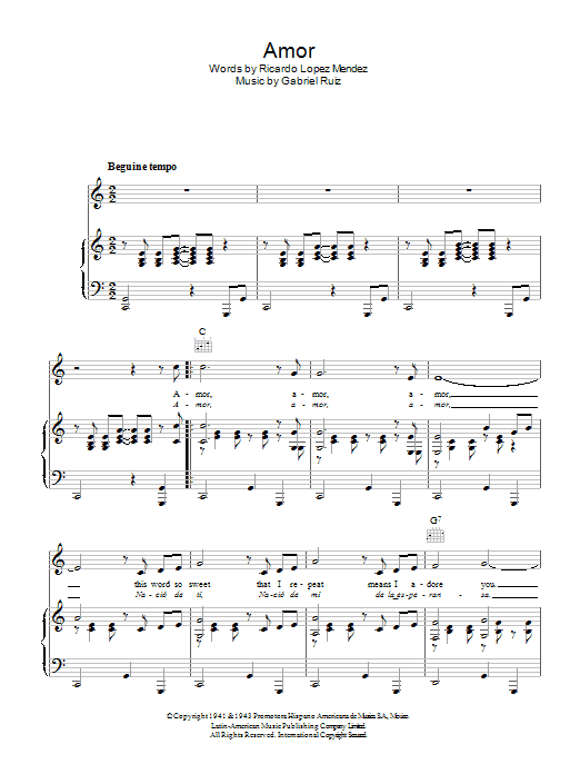 Gabriel Ruiz Amor Sheet Music Notes & Chords for Piano, Vocal & Guitar (Right-Hand Melody) - Download or Print PDF