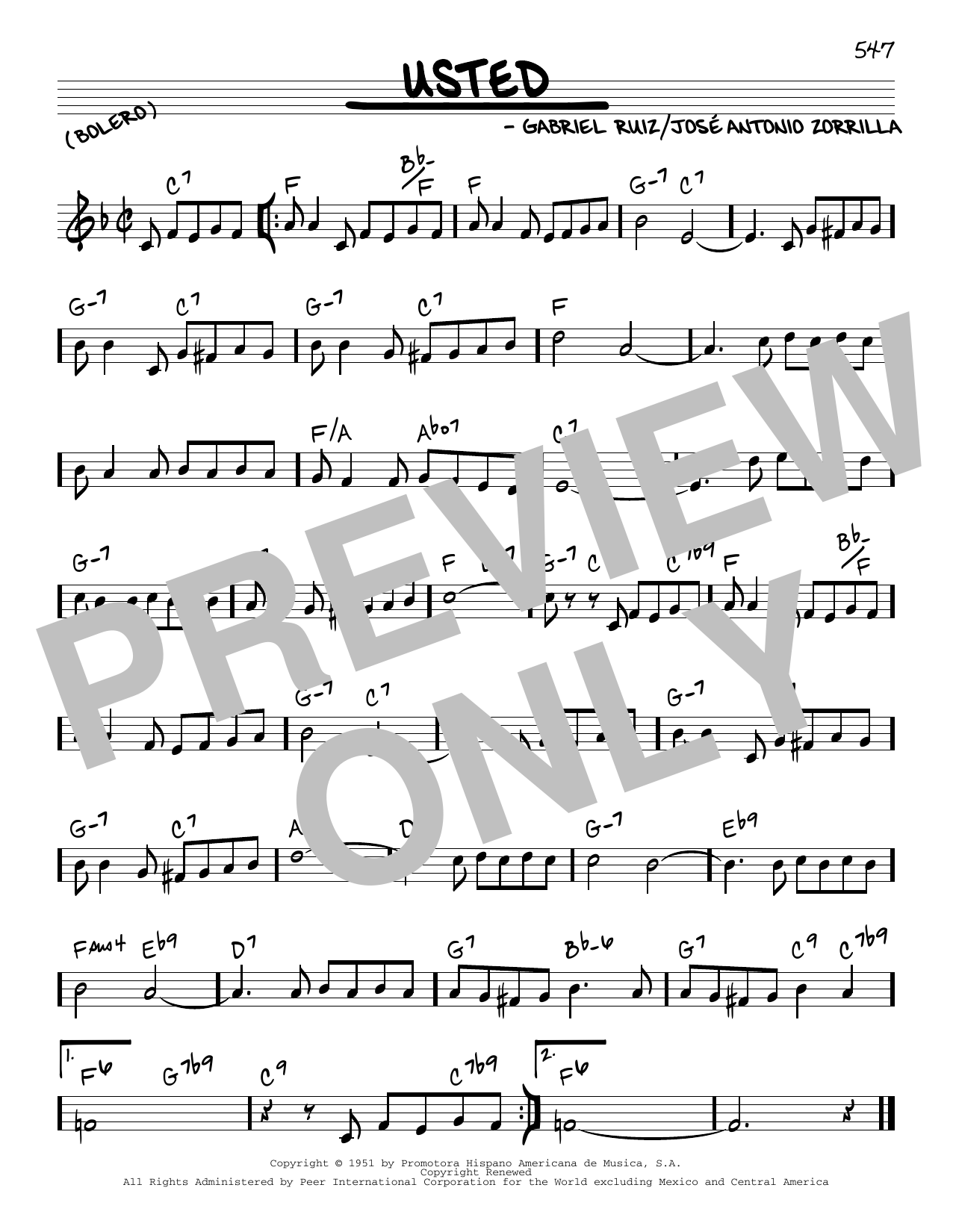 Gabriel Ruiz Usted Sheet Music Notes & Chords for Real Book – Melody & Chords - Download or Print PDF
