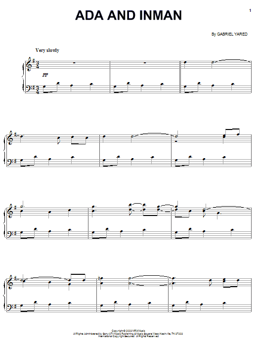 Gabriel Yared Ada And Inman (from Cold Mountain) Sheet Music Notes & Chords for Piano - Download or Print PDF