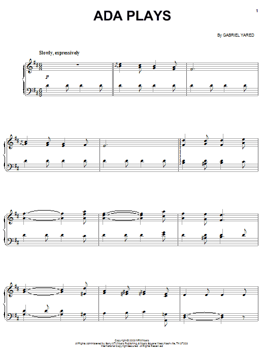 Gabriel Yared Ada Plays (from Cold Mountain) Sheet Music Notes & Chords for Piano - Download or Print PDF