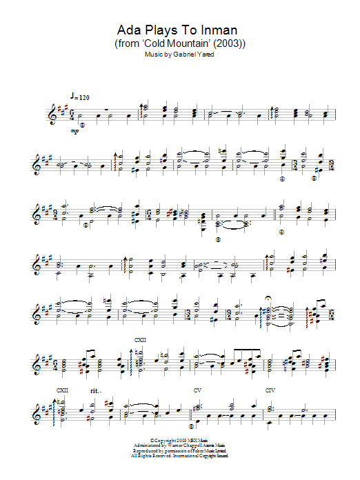 Gabriel Yared Ada Plays To Inman Sheet Music Notes & Chords for Guitar - Download or Print PDF