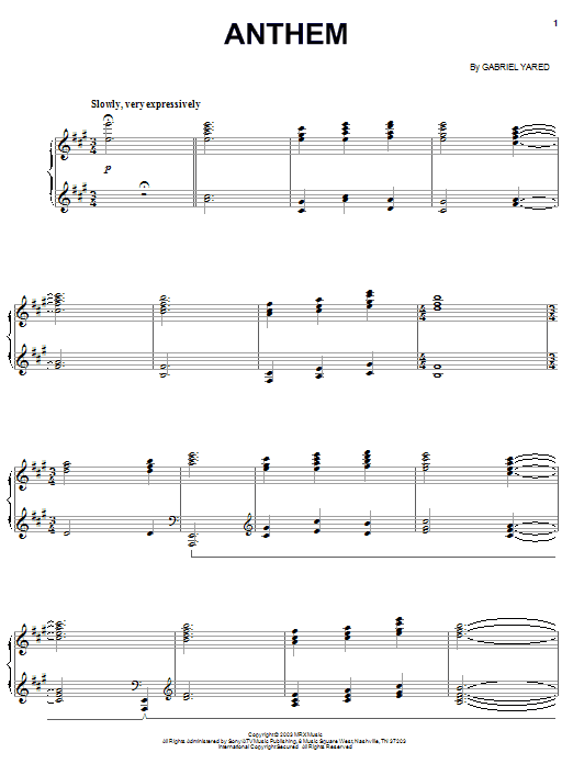 Gabriel Yared Anthem Sheet Music Notes & Chords for Piano - Download or Print PDF