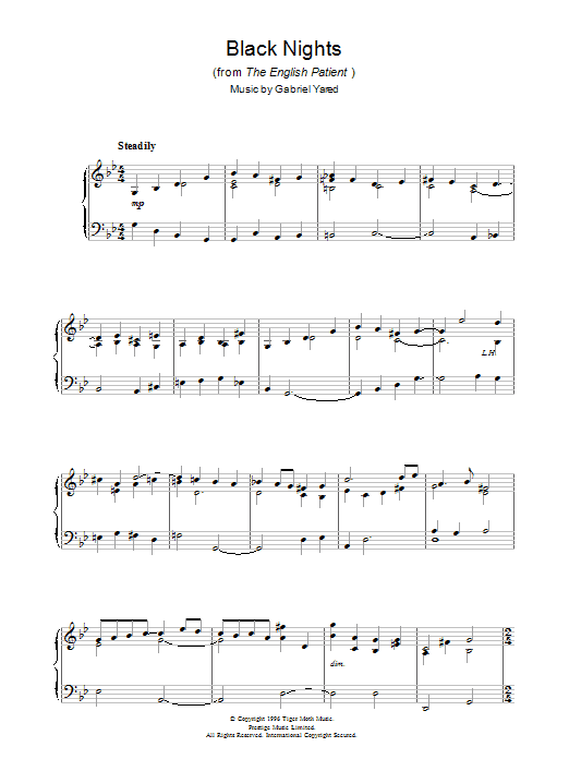 Gabriel Yared Black Nights (from The English Patient) Sheet Music Notes & Chords for Piano - Download or Print PDF