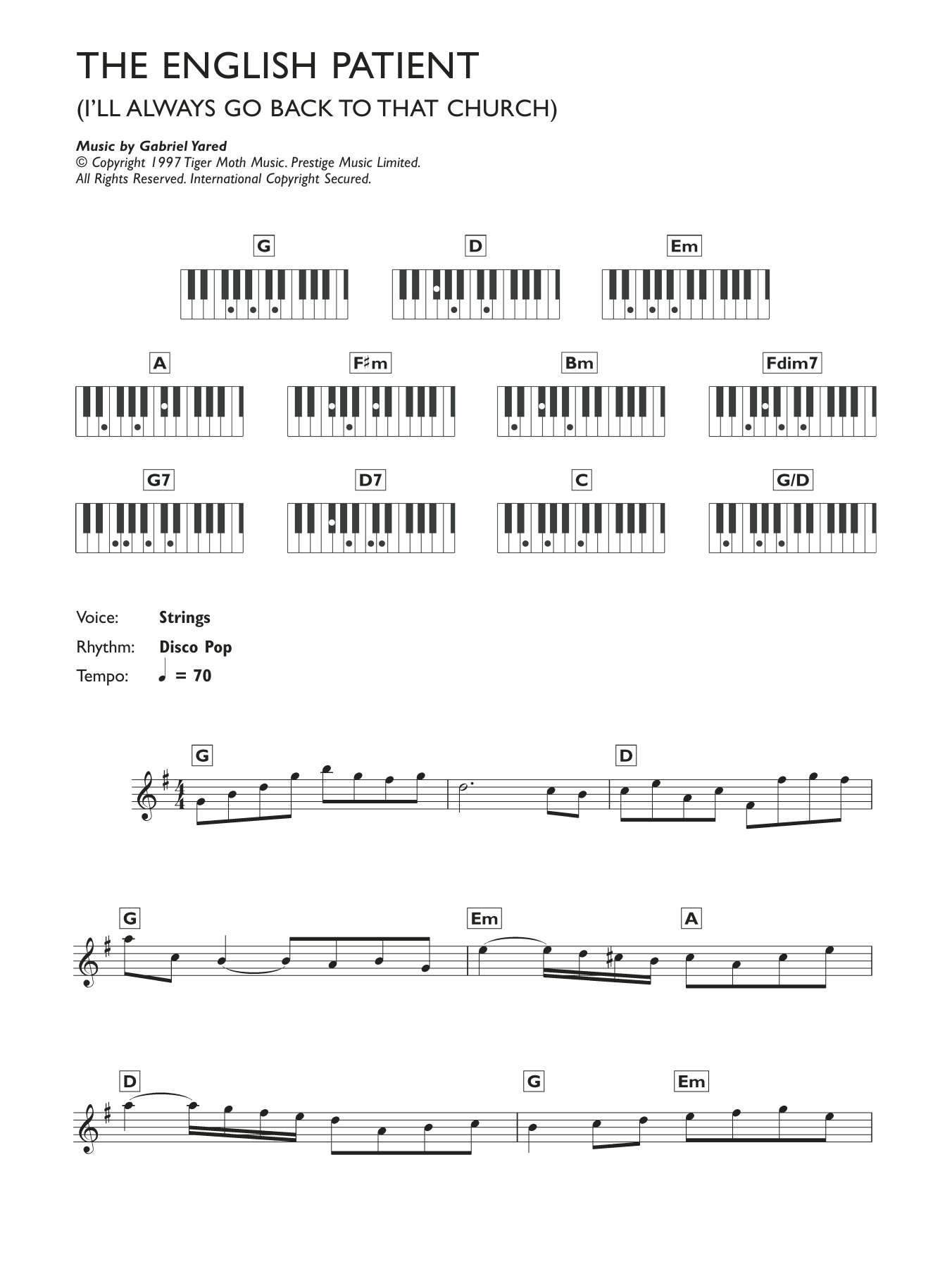 Gabriel Yared I'll Always Go Back To That Church (from The English Patient) Sheet Music Notes & Chords for Melody Line & Chords - Download or Print PDF