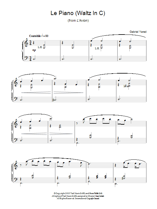 Gabriel Yared Le Piano (Waltz in C) (from L'Avion) Sheet Music Notes & Chords for Piano - Download or Print PDF