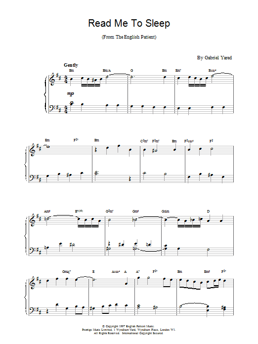 Gabriel Yared Read Me to Sleep Sheet Music Notes & Chords for Piano - Download or Print PDF