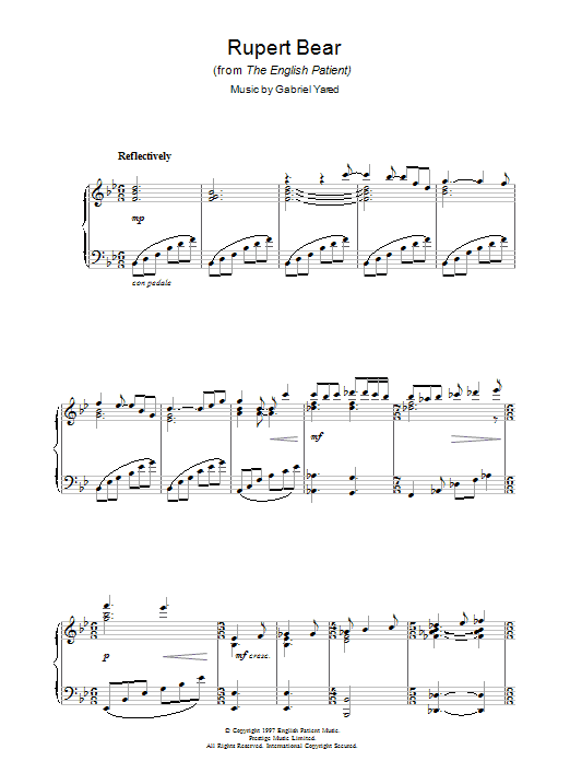 Gabriel Yared Rupert Bear (from The English Patient) Sheet Music Notes & Chords for Piano - Download or Print PDF