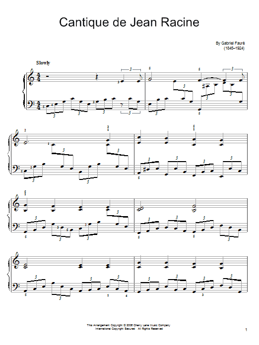 Preview Gabriel Fauré Cantique De Jean Racine Classical sheet music, notes and chords for Easy Piano, SKU: 54000 Cantique De Jean Racine sheet music
