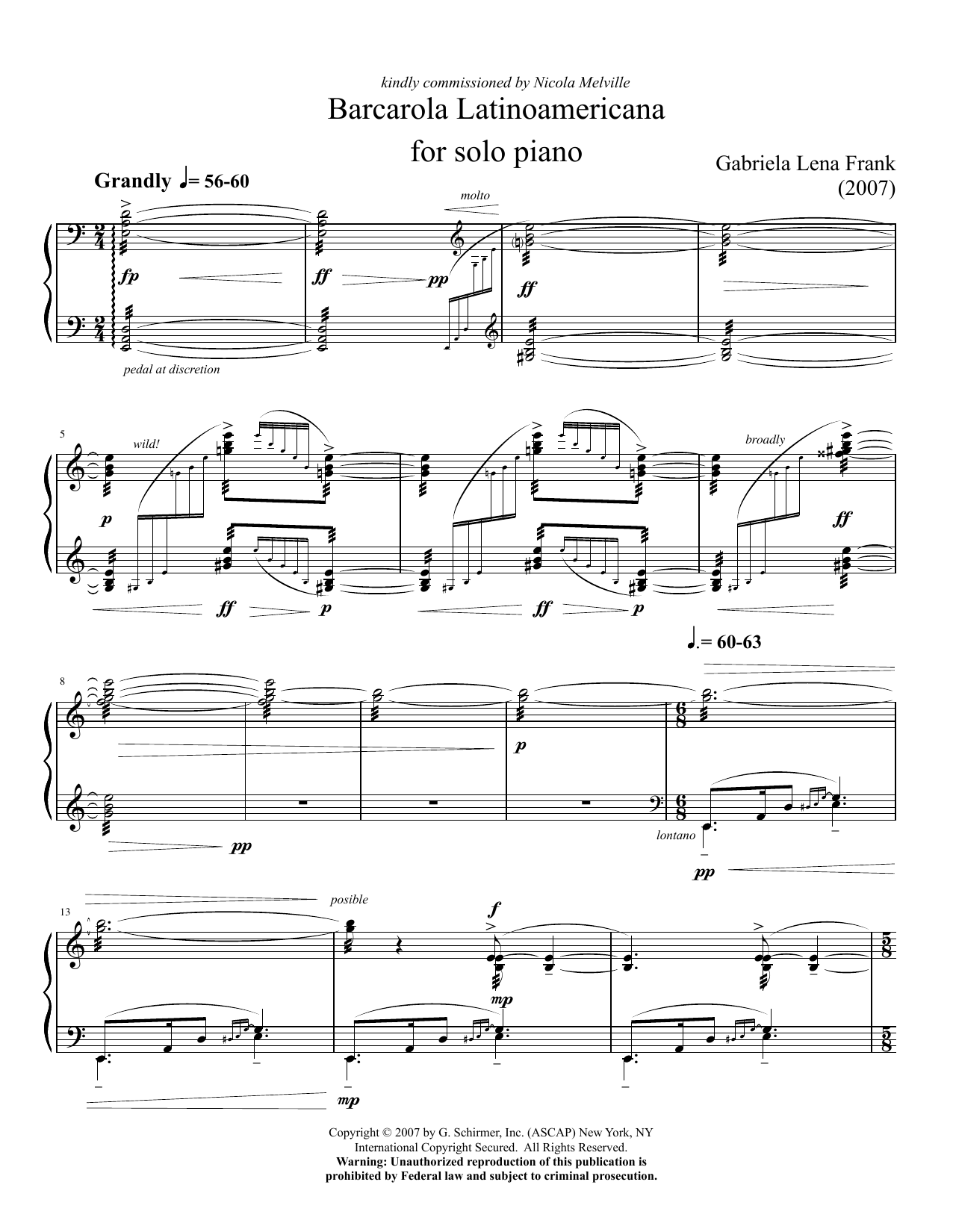 Gabriela Lena Frank Barcarola Latinoamericana Sheet Music Notes & Chords for Piano - Download or Print PDF