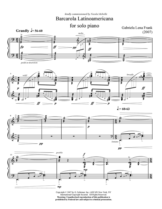 Gabriela Lena Frank Barcarola Latinoamericana Sheet Music Notes & Chords for Piano - Download or Print PDF