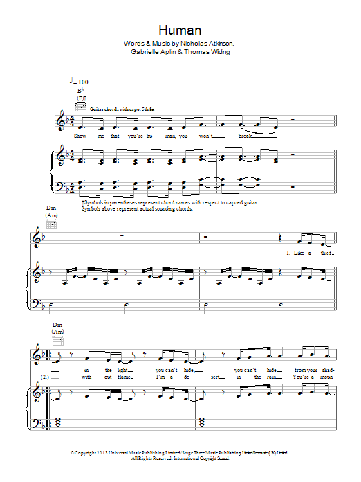 Gabrielle Aplin Human Sheet Music Notes & Chords for Piano, Vocal & Guitar (Right-Hand Melody) - Download or Print PDF