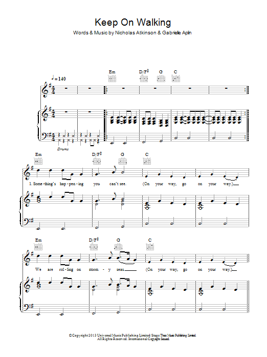 Gabrielle Aplin Keep On Walking Sheet Music Notes & Chords for Piano, Vocal & Guitar (Right-Hand Melody) - Download or Print PDF