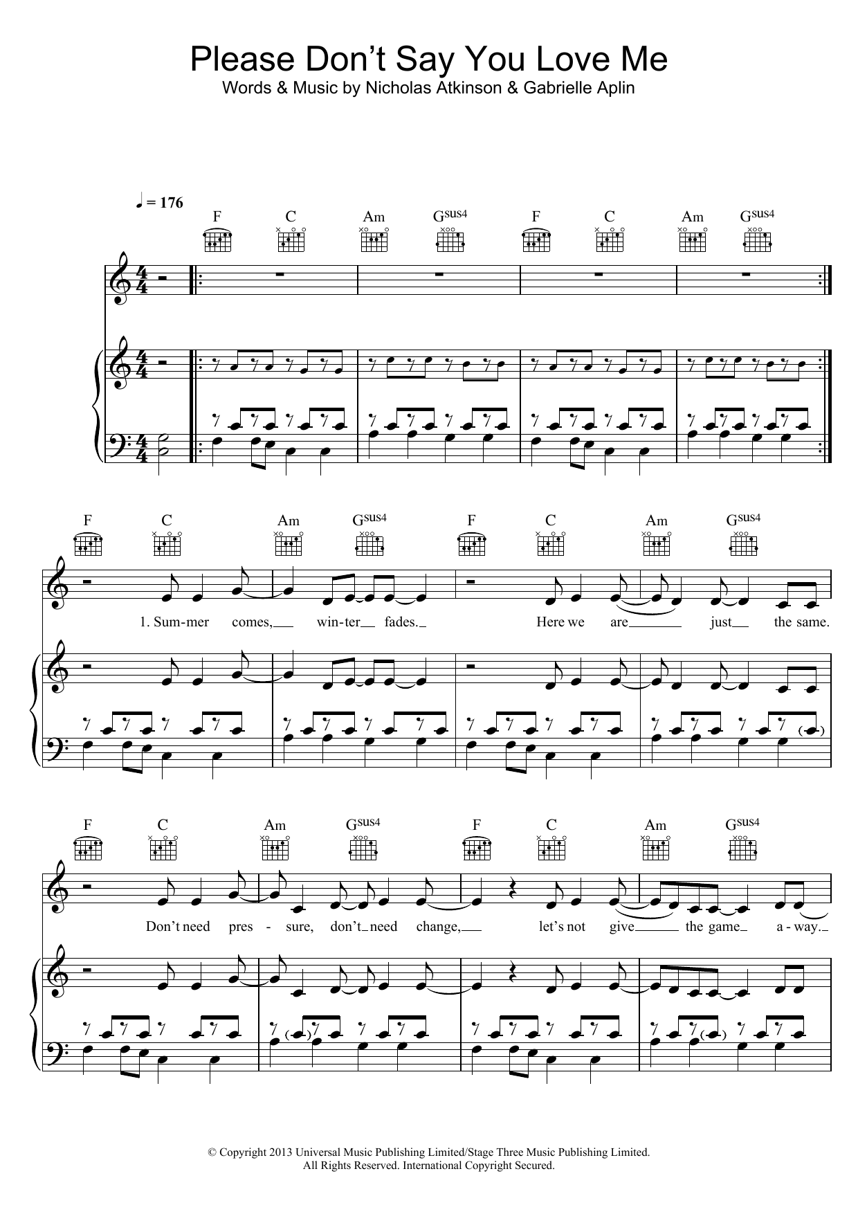 Gabrielle Aplin Please Don't Say You Love Me Sheet Music Notes & Chords for Beginner Piano - Download or Print PDF