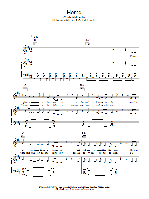 Gabrielle Aplin Home Sheet Music Download Pdf Score 116447