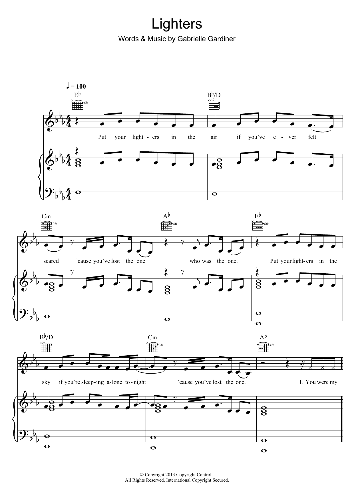 Gabz Lighters (The One) Sheet Music Notes & Chords for Piano, Vocal & Guitar (Right-Hand Melody) - Download or Print PDF