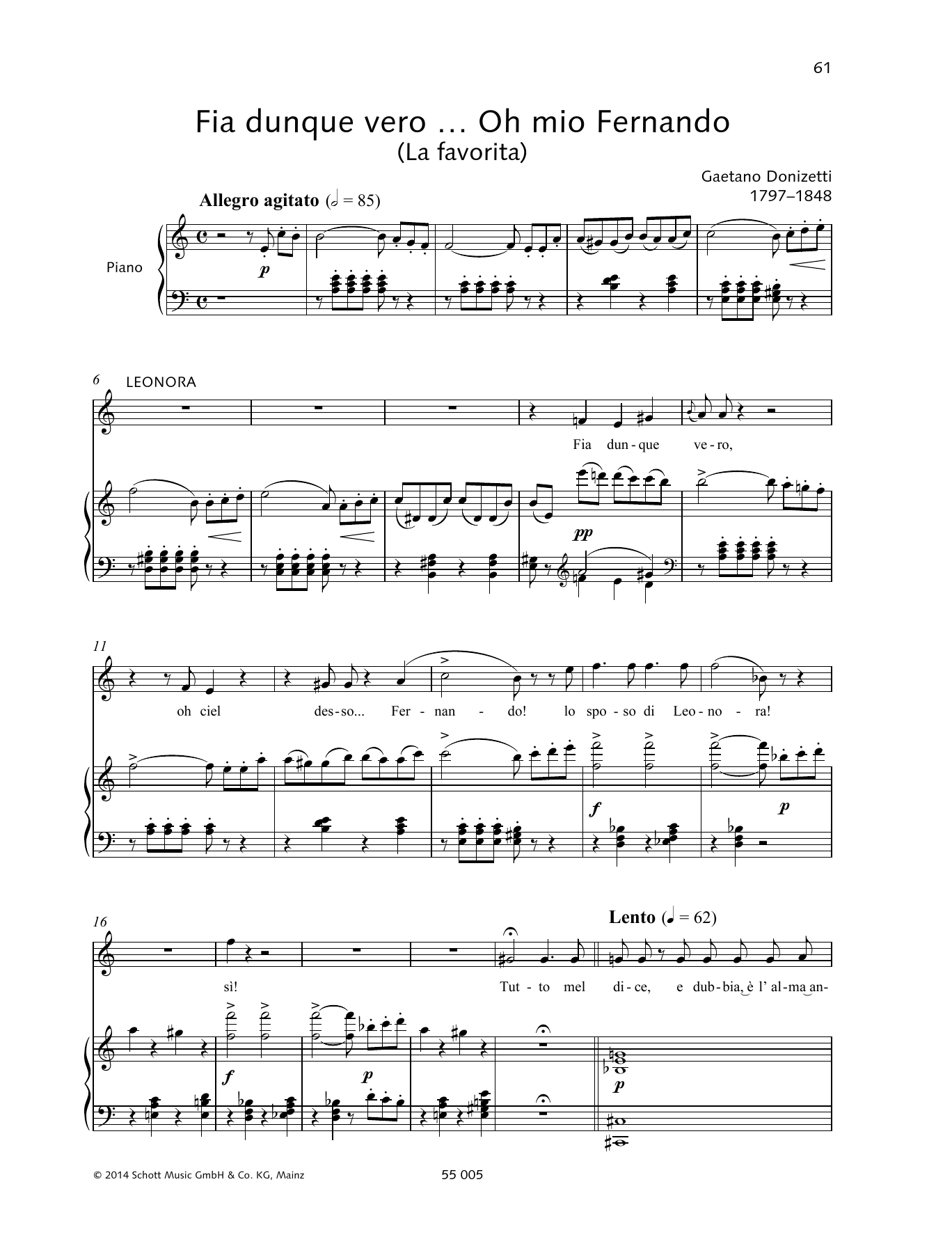 Gaetano Donizetti Fia dunque vero... Oh mio Fernando Sheet Music Notes & Chords for Piano & Vocal - Download or Print PDF