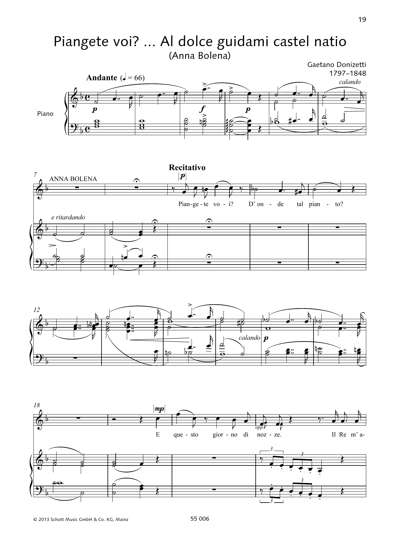 Gaetano Donizetti Piangete voi? Al dolce guidami castel natio Sheet Music Notes & Chords for Piano & Vocal - Download or Print PDF