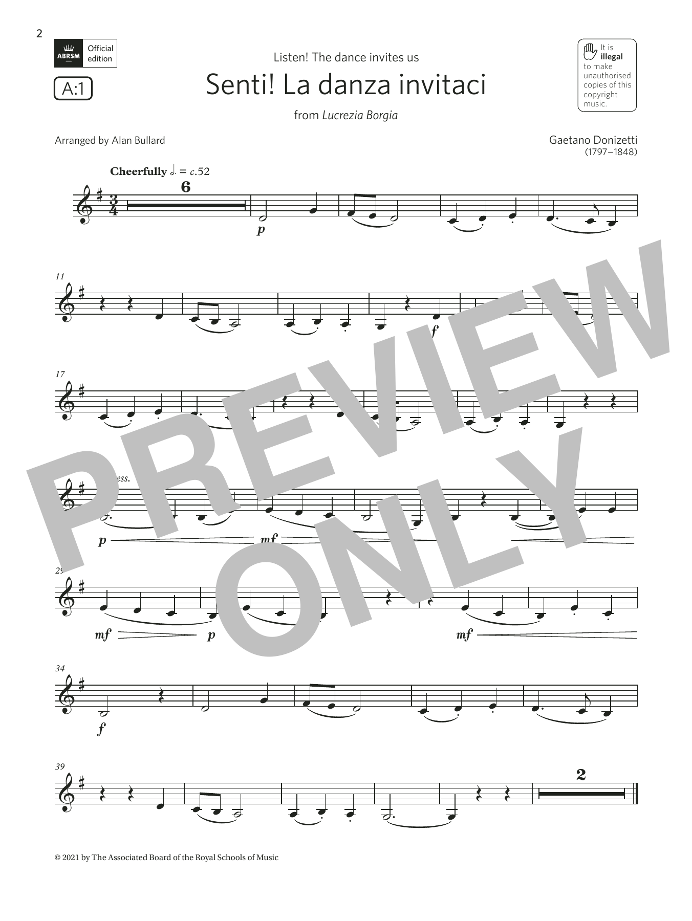 Gaetano Donizetti Senti! La danza invitaci (Grade 1 List A1 from the ABRSM Clarinet syllabus from 2022) Sheet Music Notes & Chords for Clarinet Solo - Download or Print PDF