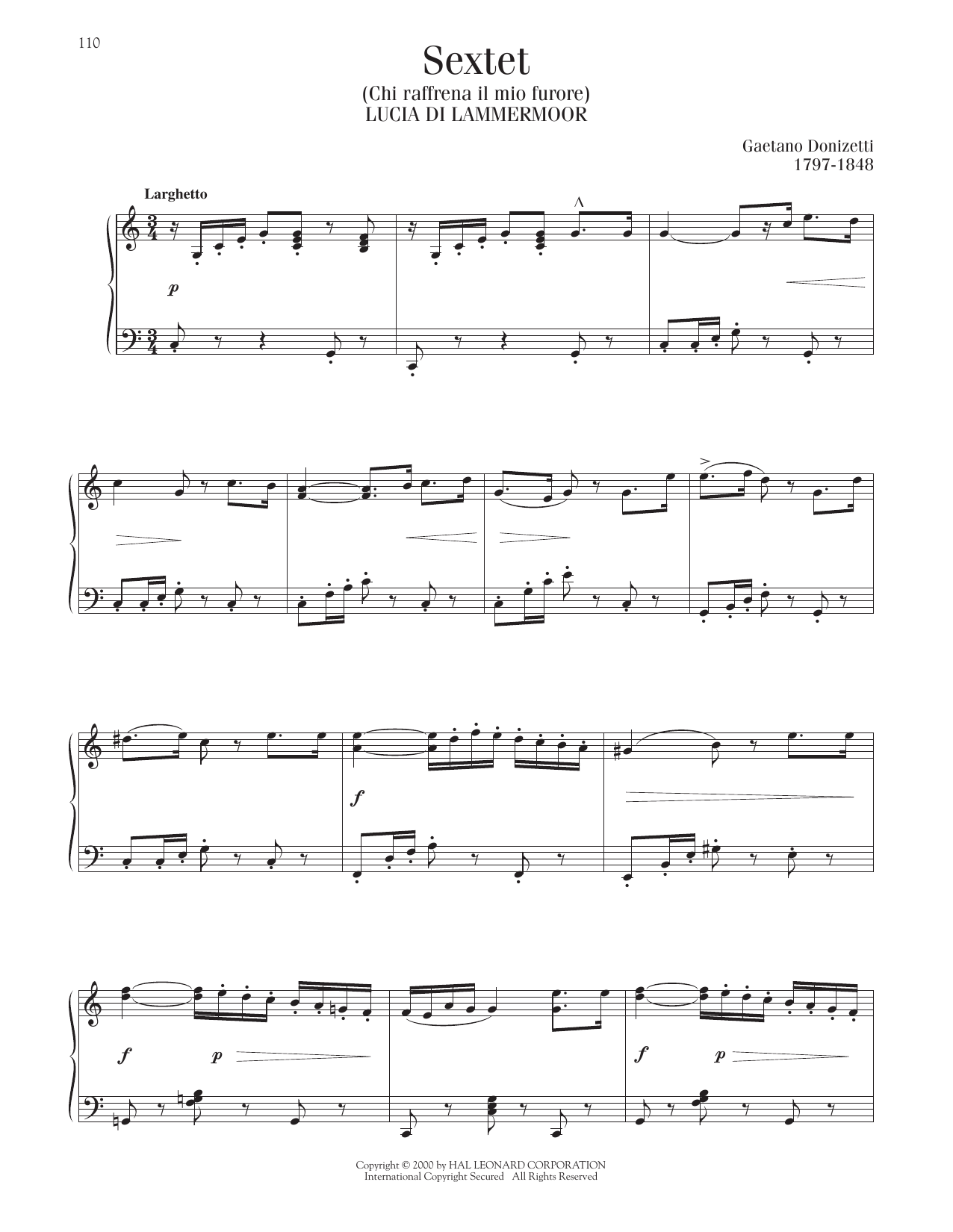 Gaetano Donizetti Sextet (Chi Raffrena Il Mio Furore) Sheet Music Notes & Chords for Piano Solo - Download or Print PDF