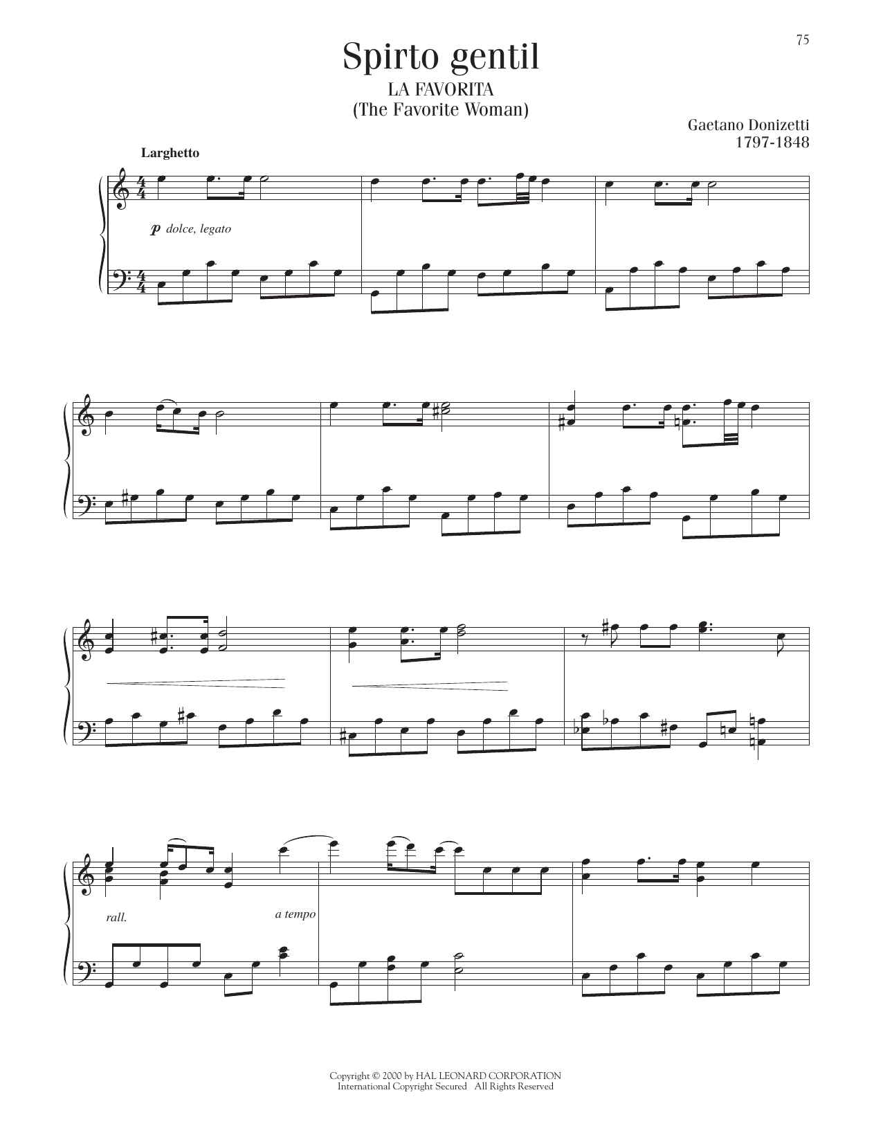Gaetano Donizetti Spirto Gentil Sheet Music Notes & Chords for Piano Solo - Download or Print PDF