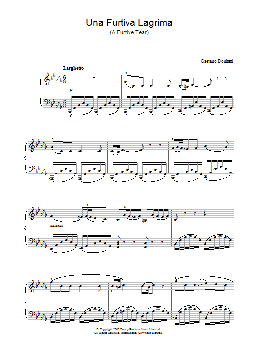 Gaetano Donizetti Una Furtiva Lagrima (A Furtive Tear) Sheet Music Notes & Chords for Piano - Download or Print PDF