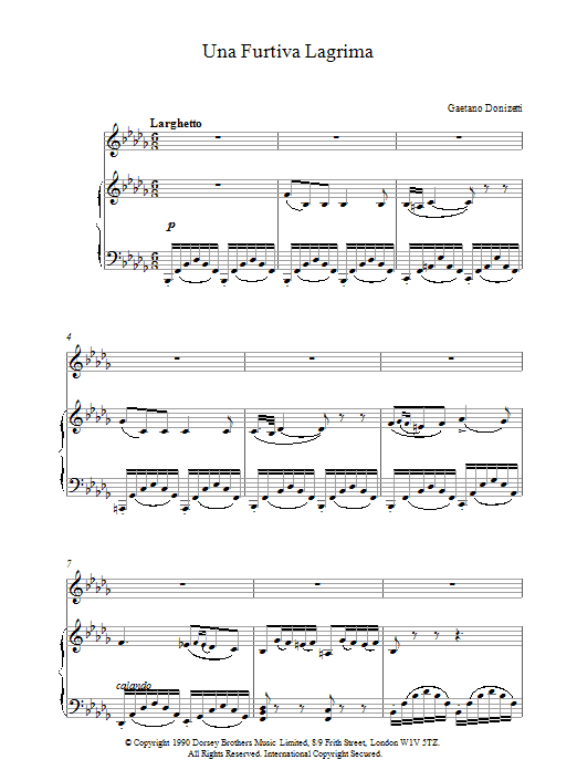 Gaetano Donizetti Una Furtiva Lagrima (A Furtive Tear) Sheet Music Notes & Chords for Easy Piano - Download or Print PDF
