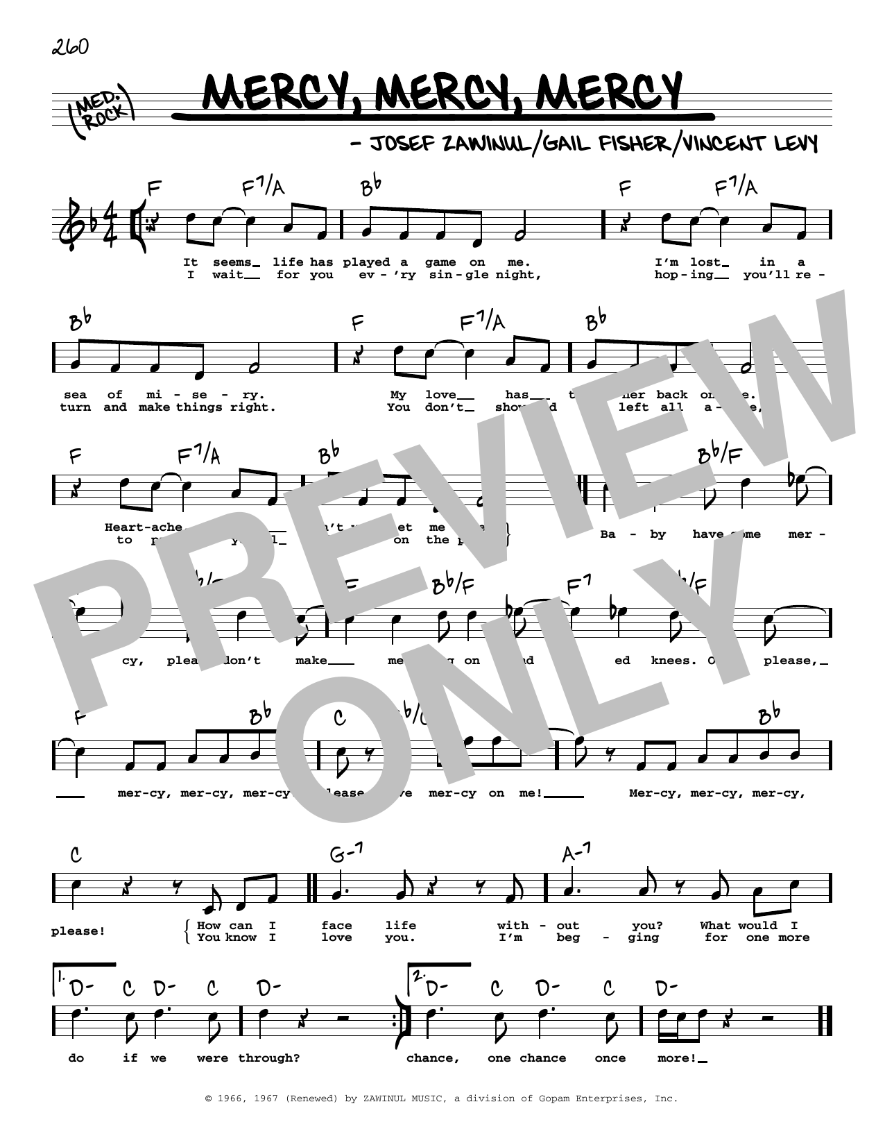 Gail Fisher Mercy, Mercy, Mercy (High Voice) Sheet Music Notes & Chords for Real Book – Melody, Lyrics & Chords - Download or Print PDF