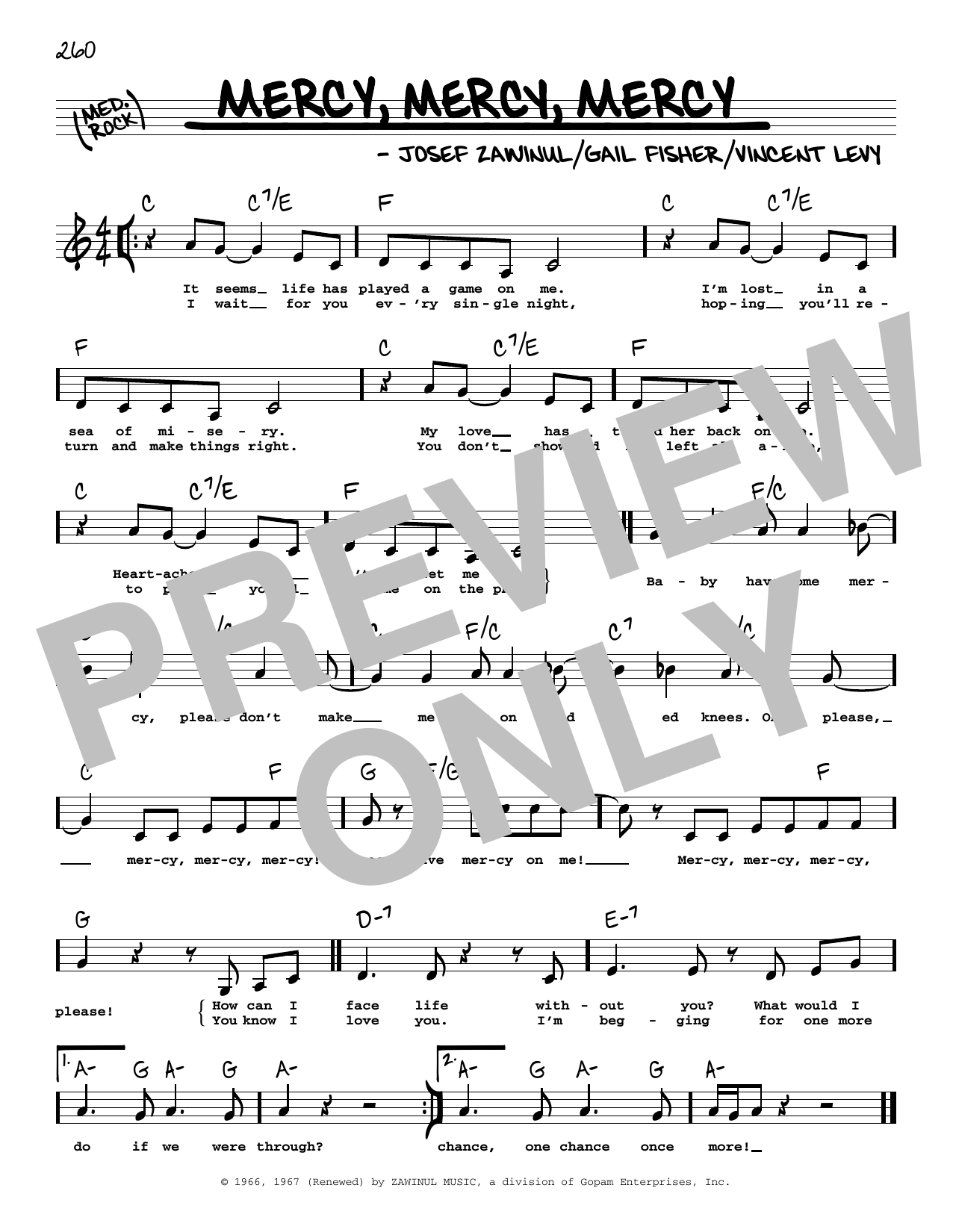 Gail Fisher Mercy, Mercy, Mercy (Low Voice) Sheet Music Notes & Chords for Real Book – Melody, Lyrics & Chords - Download or Print PDF