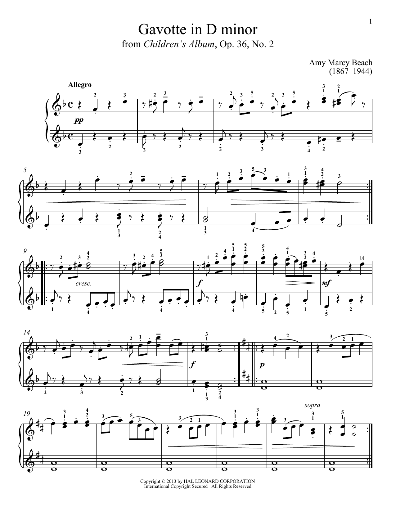 Gail Smith Gavotte in D Minor Sheet Music Notes & Chords for Piano - Download or Print PDF