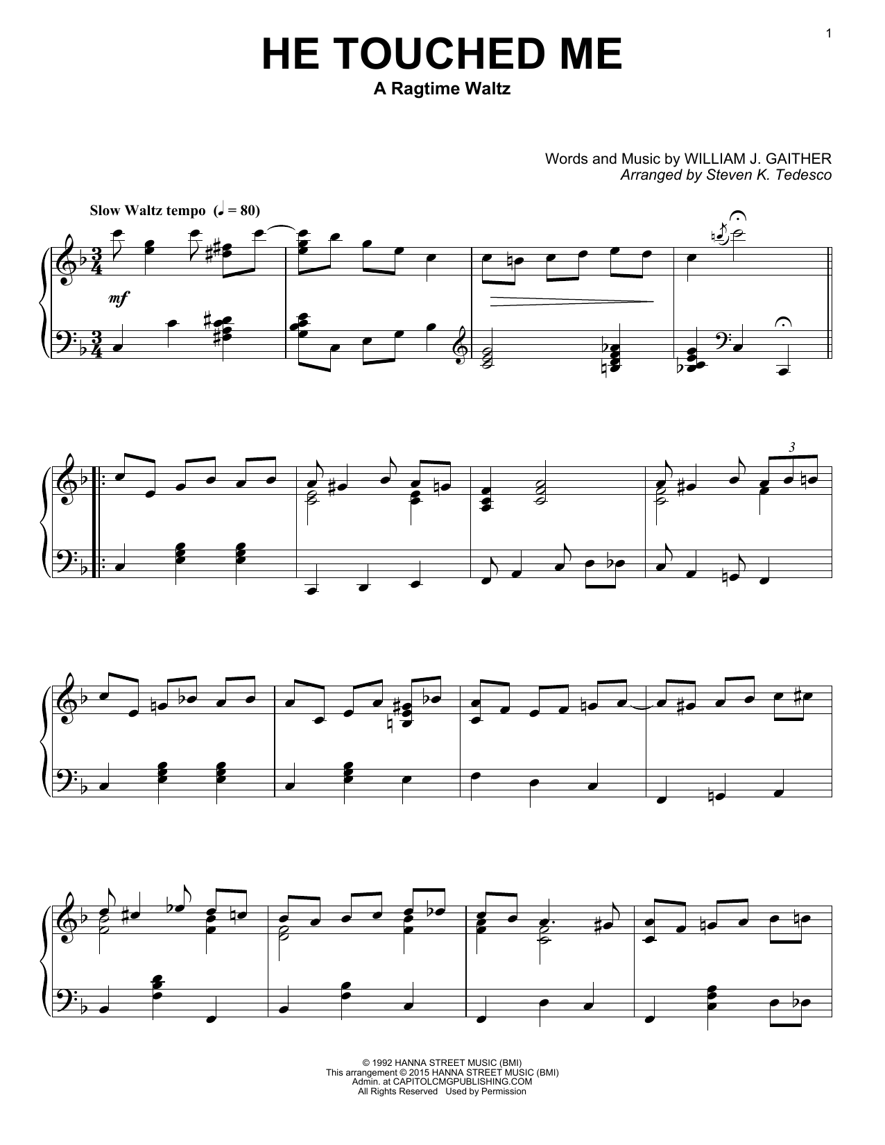 Steven K. Tedesco He Touched Me [Ragtime version] Sheet Music Notes & Chords for Piano - Download or Print PDF