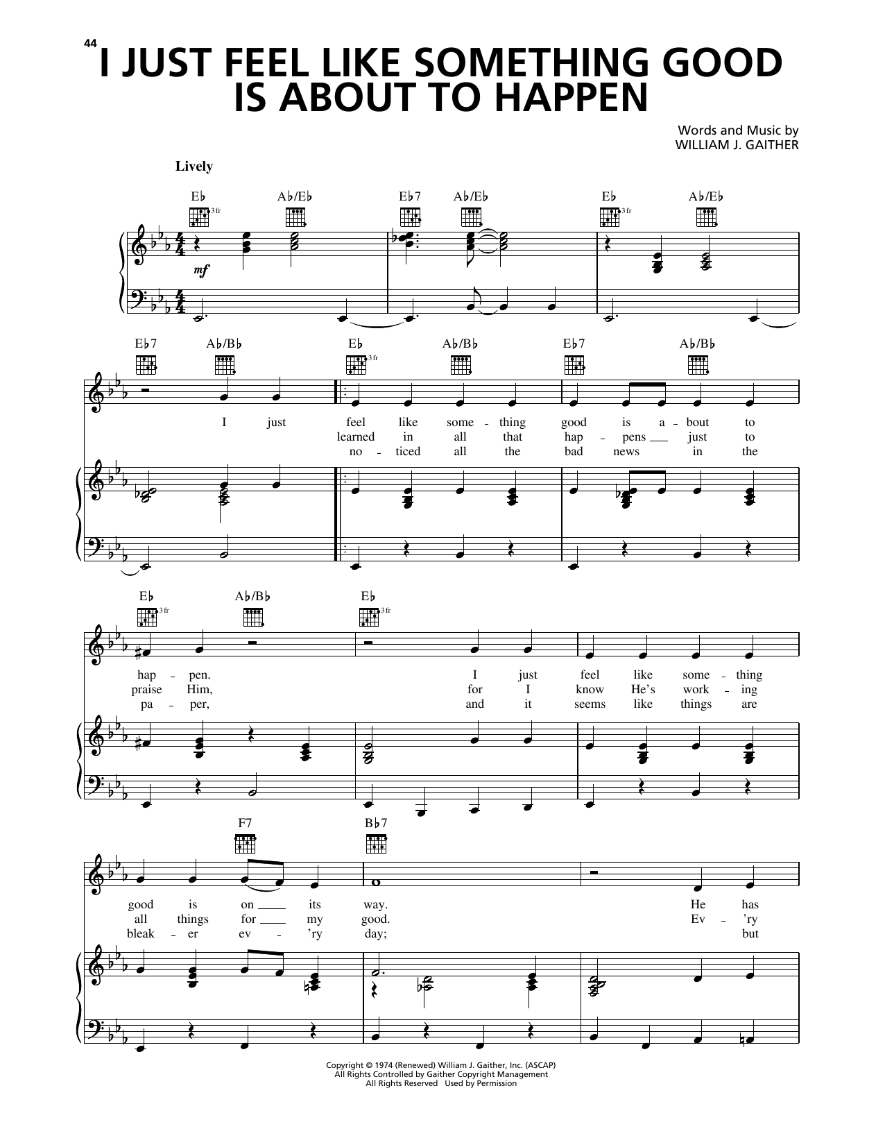 Gaither Vocal Band I Just Feel Like Something Good Is About To Happen Sheet Music Notes & Chords for Piano, Vocal & Guitar Chords (Right-Hand Melody) - Download or Print PDF