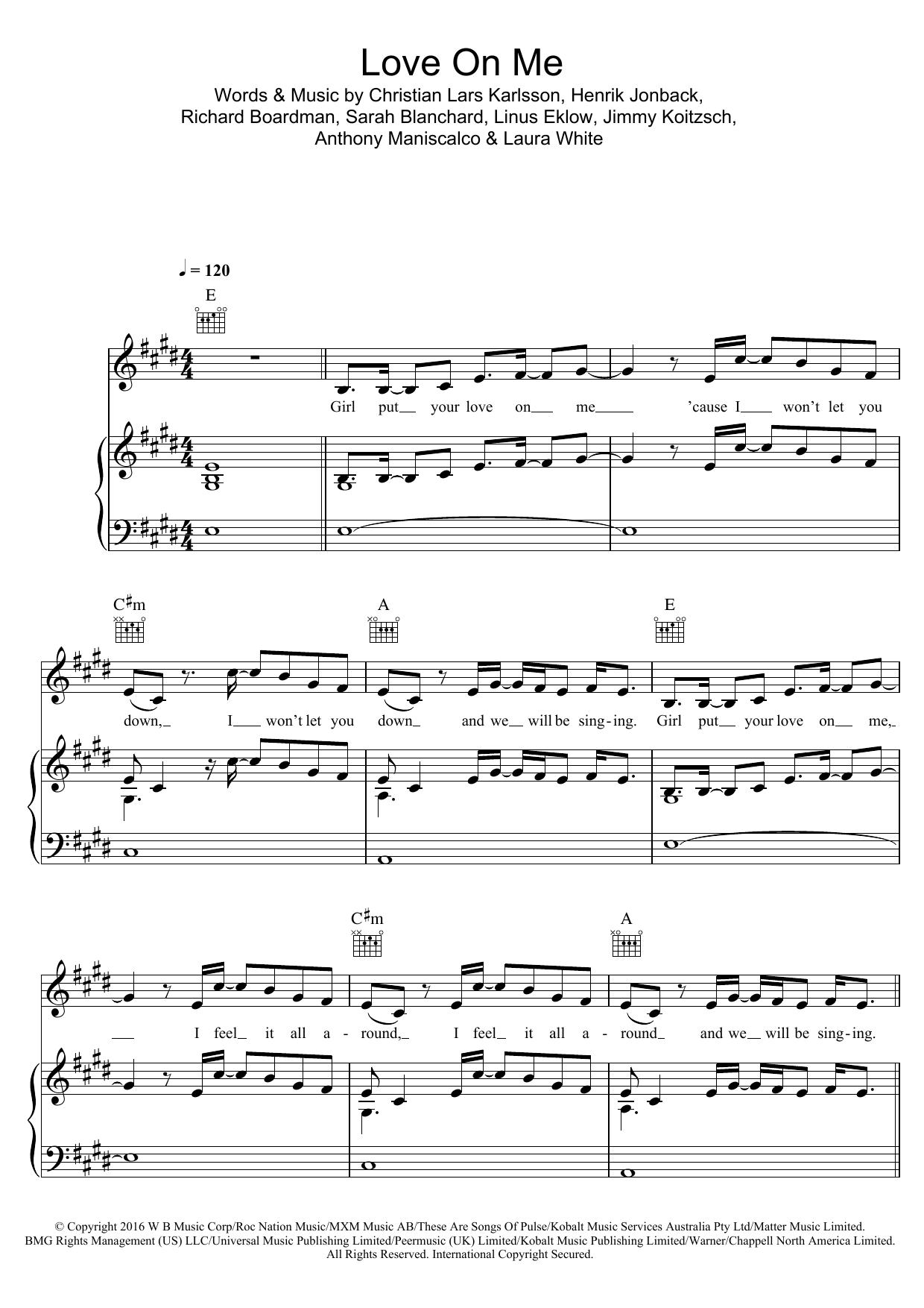 Galantis Love On Me Sheet Music Notes & Chords for Piano, Vocal & Guitar (Right-Hand Melody) - Download or Print PDF Galantis Love On Me Sheet Music Notes & Chords for Piano, Vocal & Guitar (Right-Hand Melody) - Download or Print PDF