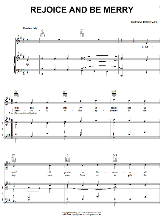Preview Gallery Carol Rejoice And Be Merry Christmas sheet music, notes and chords for Piano, Vocal & Guitar (Right-Hand Melody), SKU: 24534 sheet music, piano notes, chords, guitar tabs, score, transpose, transcribe, how to play, guide, download, learn, tutorial, progression, song, artist, awards, billboard, mtv, vh1, tour, single, album, release