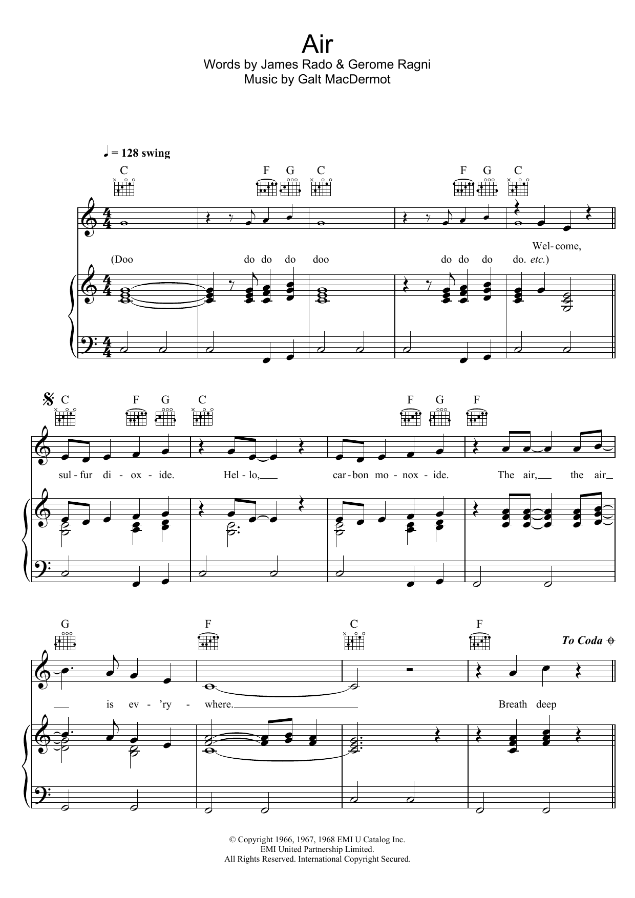 Galt MacDermot Air (from Hair) Sheet Music Notes & Chords for Easy Piano - Download or Print PDF