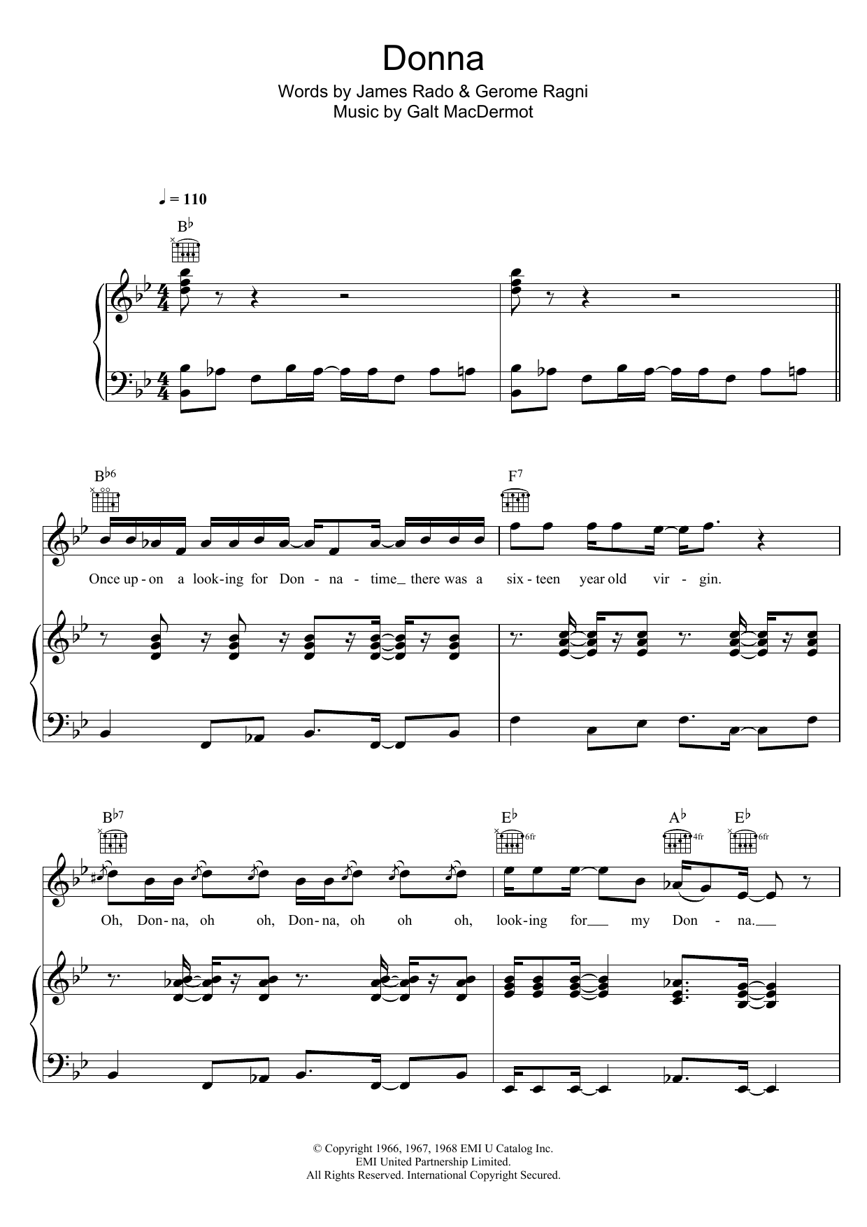 Galt MacDermot Donna (from 'Hair') Sheet Music Notes & Chords for Easy Piano - Download or Print PDF