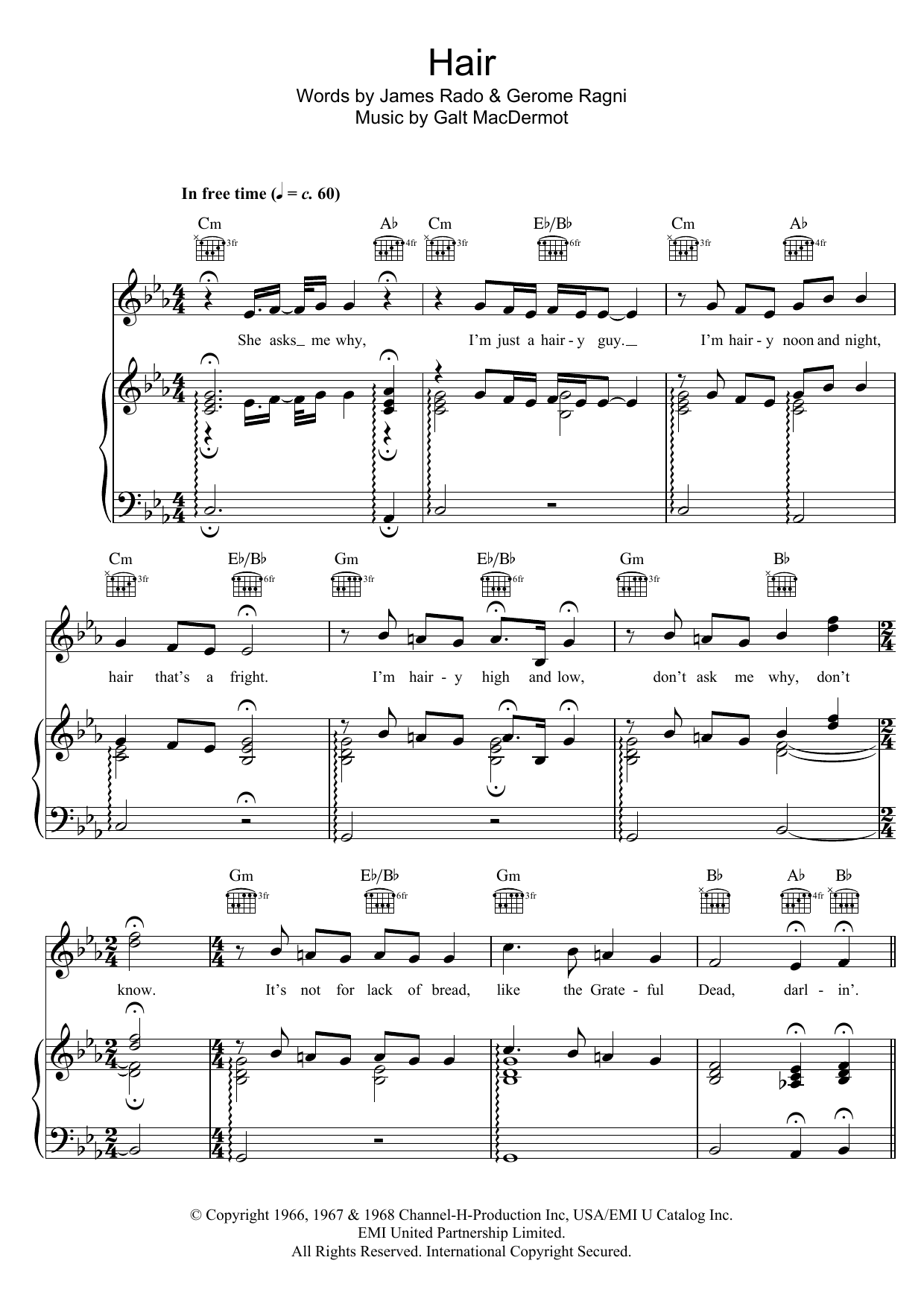 Galt MacDermot Hair (from 'Hair') Sheet Music Notes & Chords for Easy Piano - Download or Print PDF