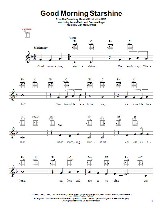 Oliver Good Morning Starshine Sheet Music Notes & Chords for Ukulele - Download or Print PDF