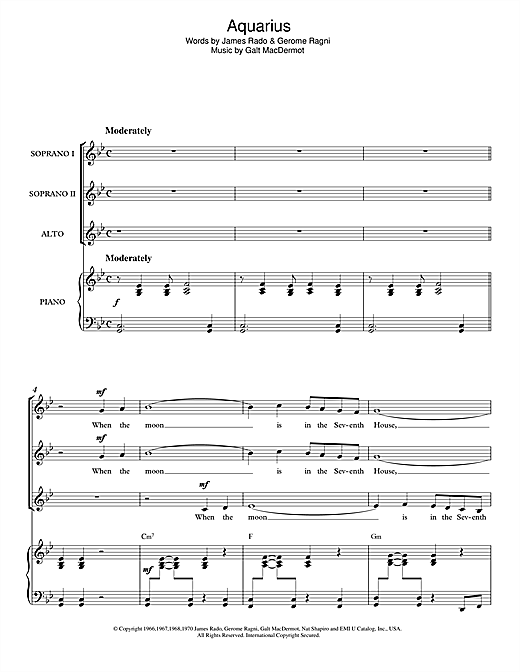Galt MacDermot Aquarius (from 'Hair') Sheet Music Notes & Chords for Easy Piano - Download or Print PDF