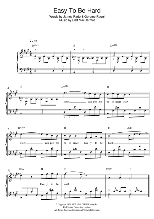Easy To Be Hard (from 'Hair') sheet music